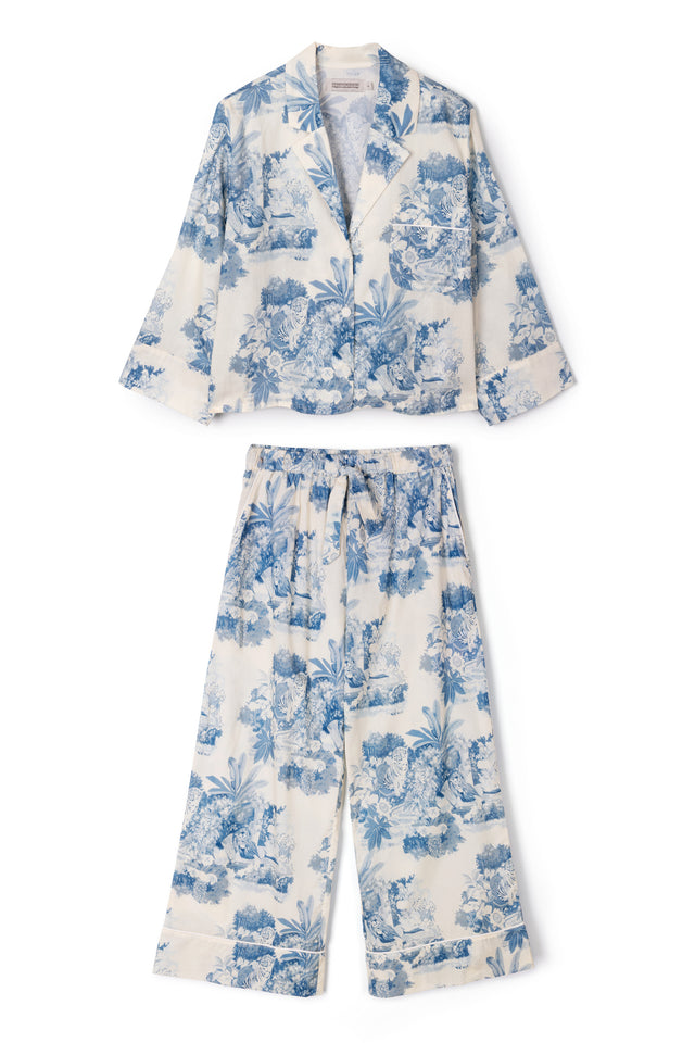 Boxy Shirt and Wide Leg Trouser Set Tippi Cream/Blue