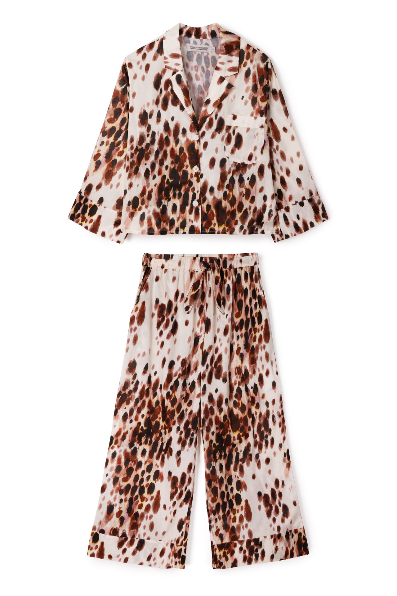 Boxy Shirt and Wide Leg Trouser Set Leopard Brown/Cream