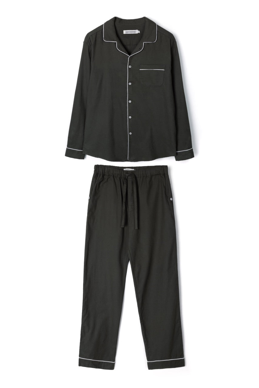Men's Long Pyjama Set Khaki Brushed Cotton