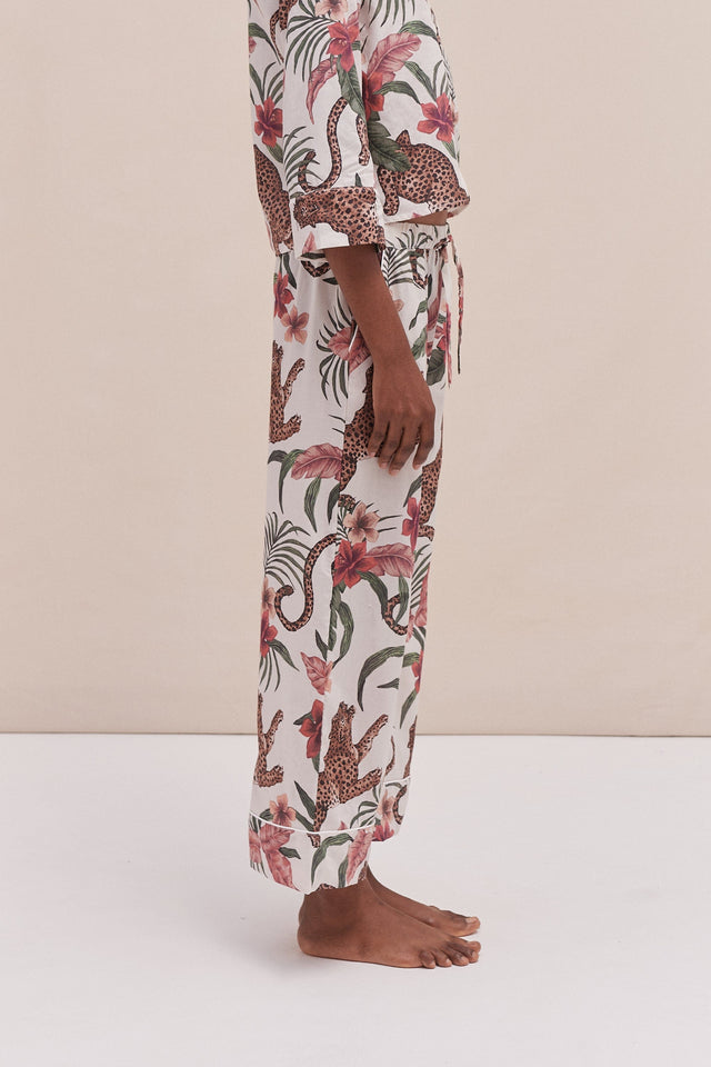 Wide Leg Pyjama Trousers Soleia Print Cream