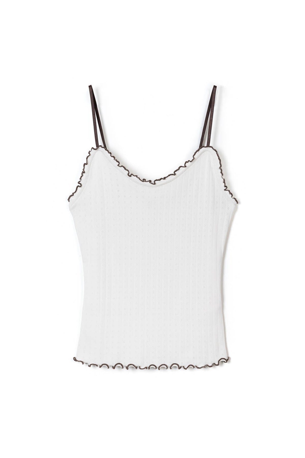 Pointelle Soft V Tank Cream/Brown