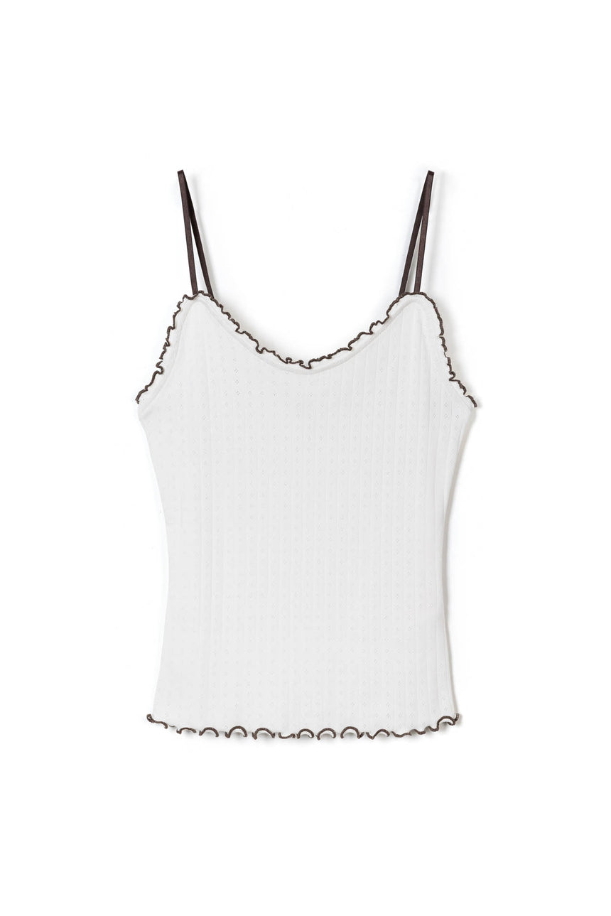 Pointelle Soft V Tank Cream/Brown