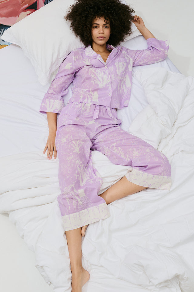 Boxy Shirt and Wide Leg Trouser Set Temple Del Sol Purple