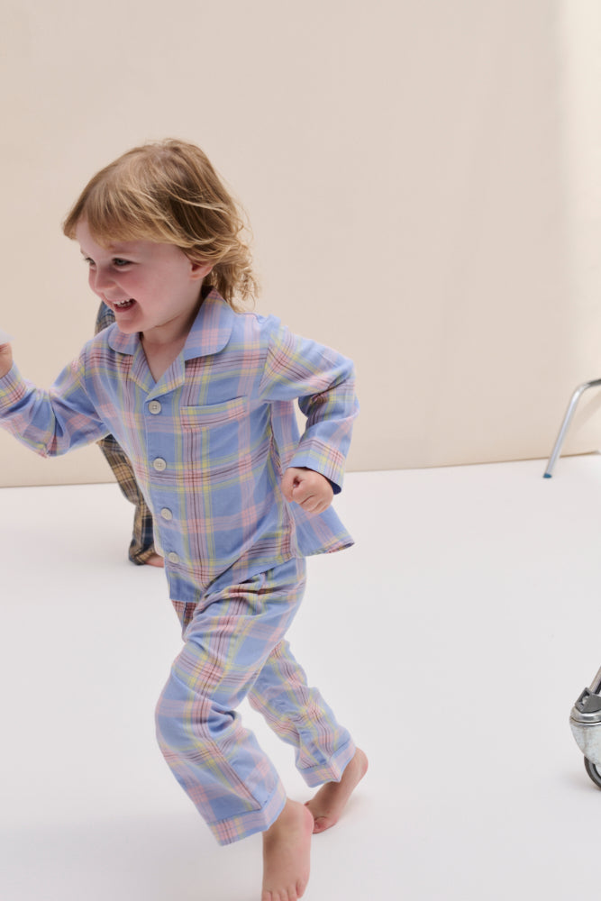 Kids 402 Long Pyjama Set Lightweight Flannel Blue/Pink