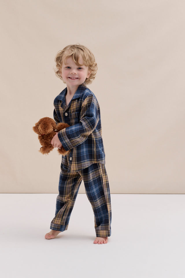 Kids 402 Long Pyjama Set Lightweight Flannel Navy