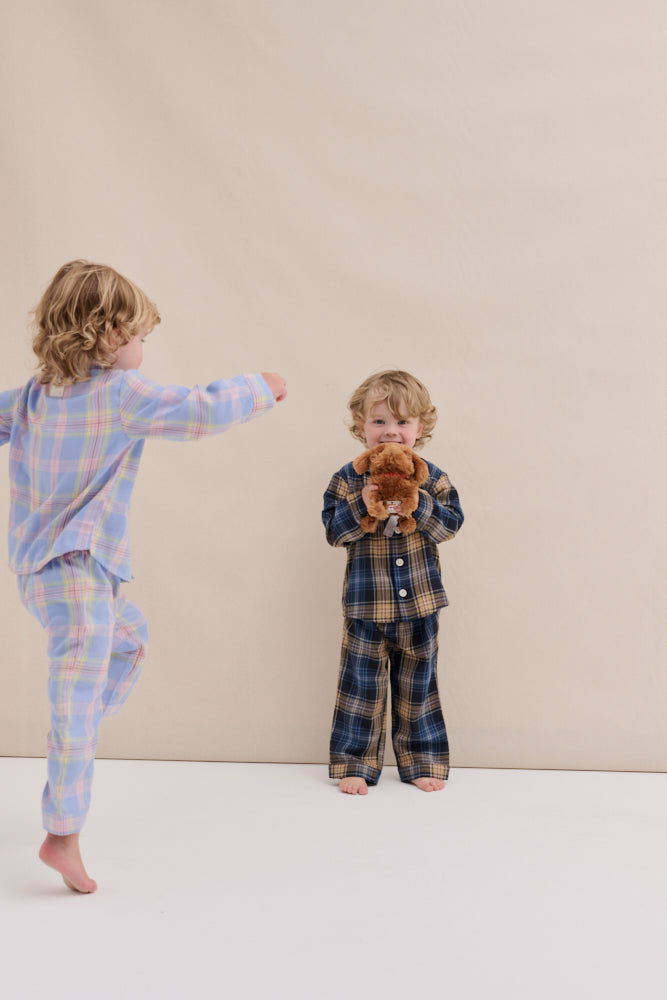 Kids 402 Long Pyjama Set Lightweight Flannel Blue/Pink