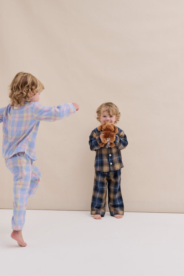 Kids 402 Long Pyjama Set Lightweight Flannel Blue/Pink
