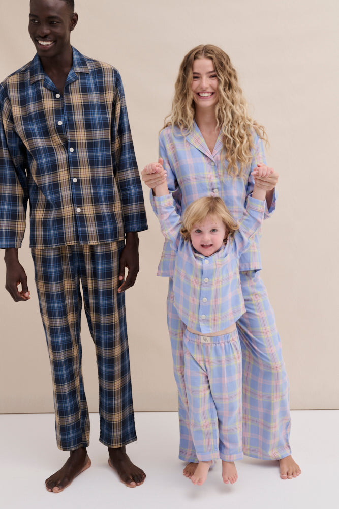 Kids 402 Long Pyjama Set Lightweight Flannel Blue/Pink