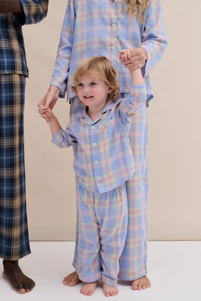 Kids 402 Long Pyjama Set Lightweight Flannel Blue/Pink