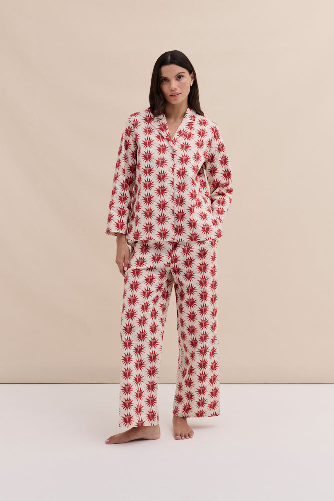 402 Long Pyjama Set Helios Cream/Red