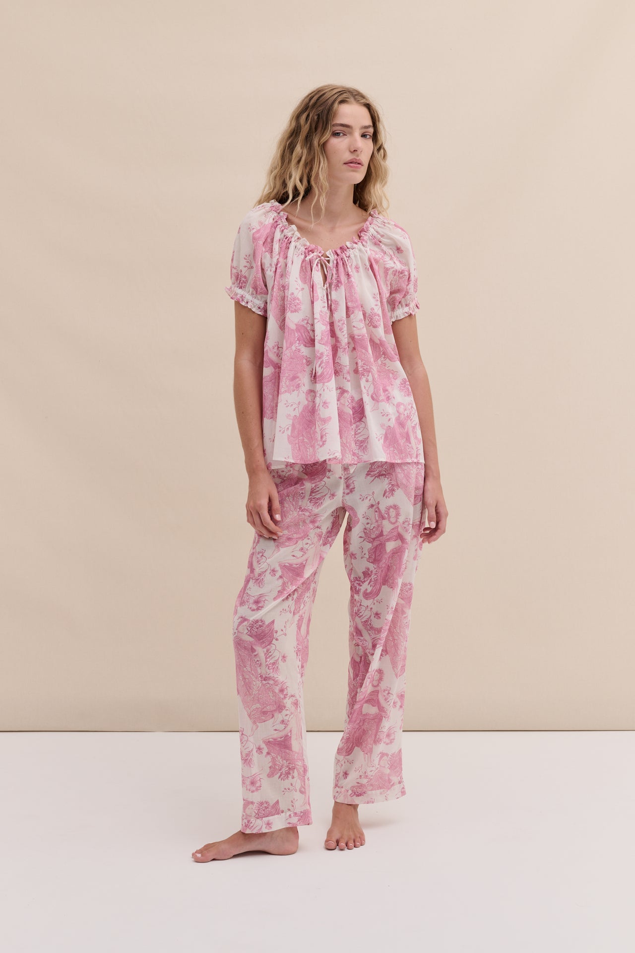 Light & Easy Short Sleeve & Trouser Set Flora Pink