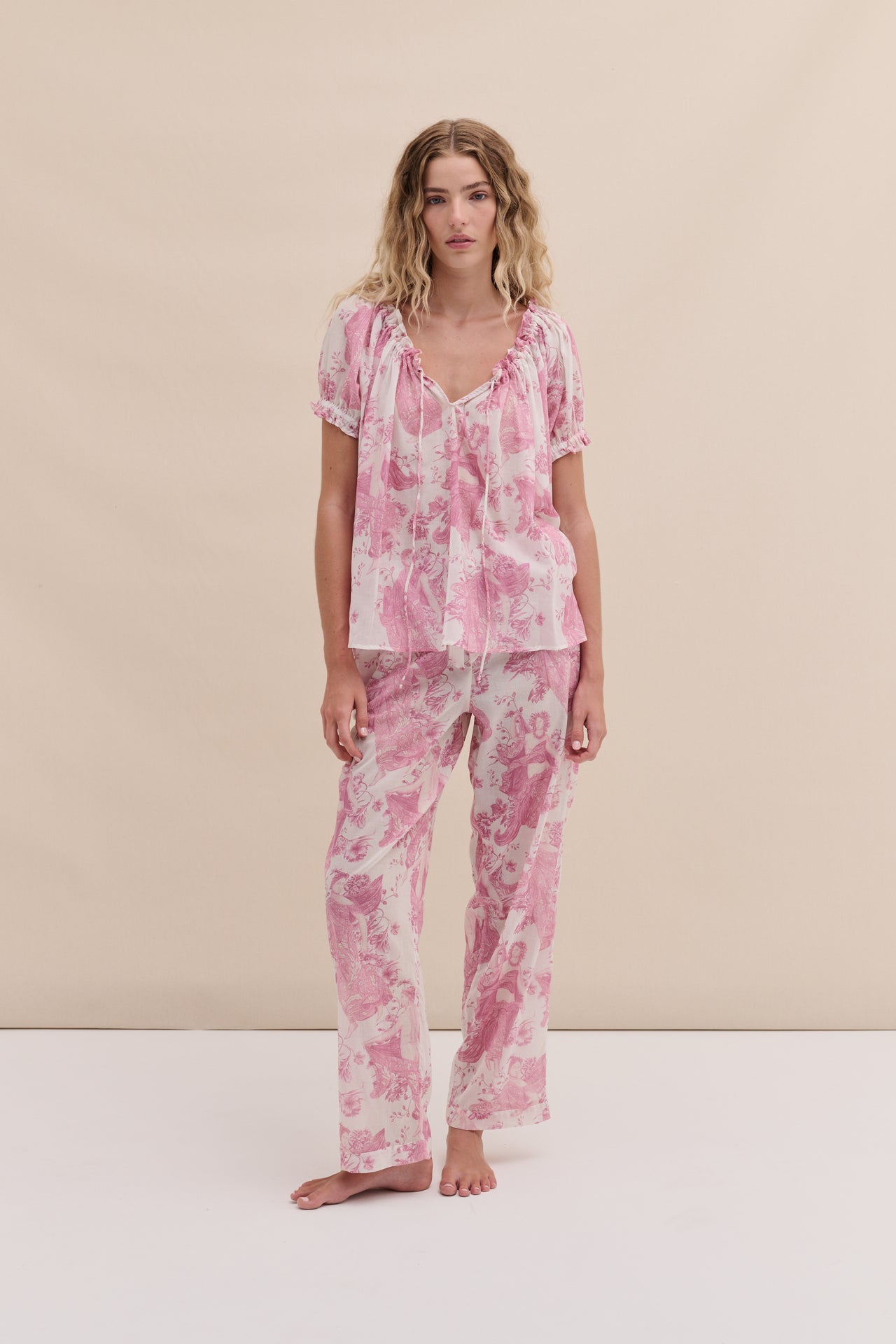 Light & Easy Short Sleeve & Trouser Set Flora Pink