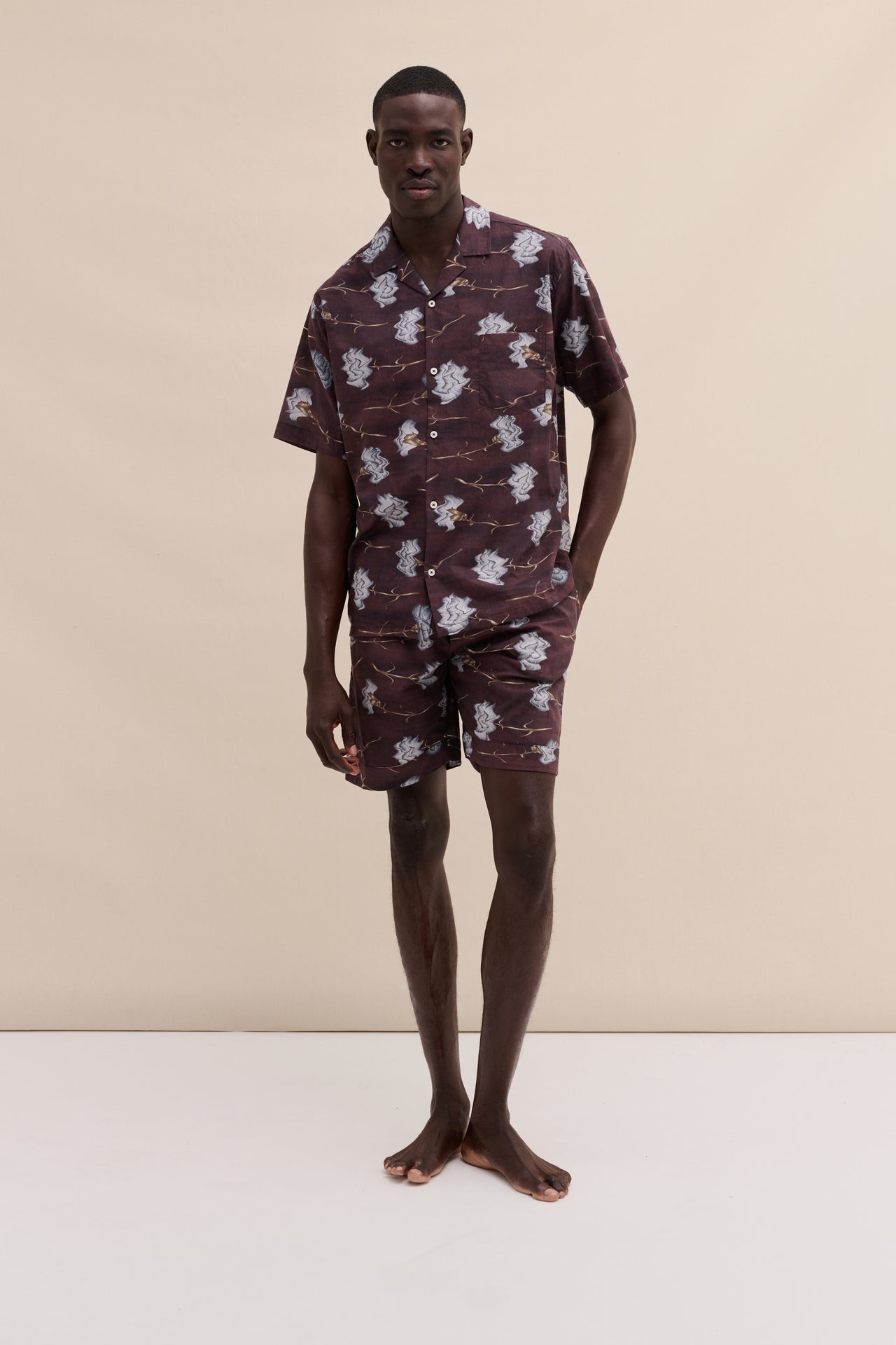 Men’s Cuban Pyjama Set Carnations Brown/Blue