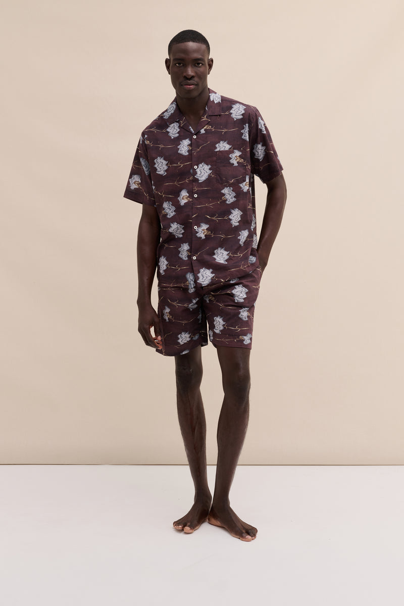 Men’s Cuban Pyjama Set Carnations Brown/Blue