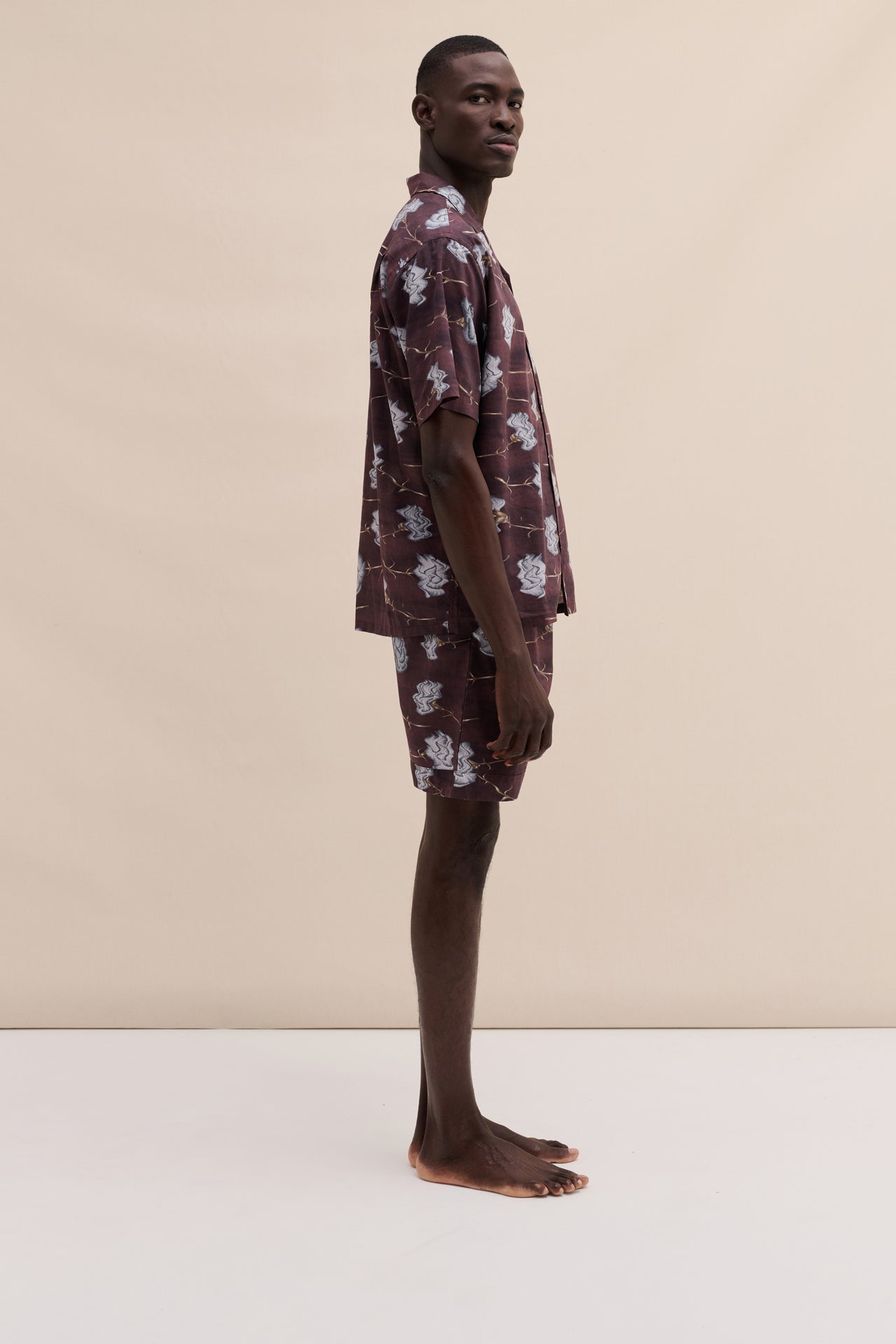 Men’s Cuban Pyjama Set Carnations Brown/Blue