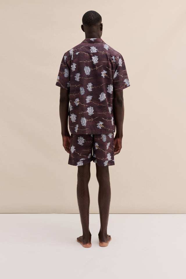 Men’s Cuban Pyjama Set Carnations Brown/Blue