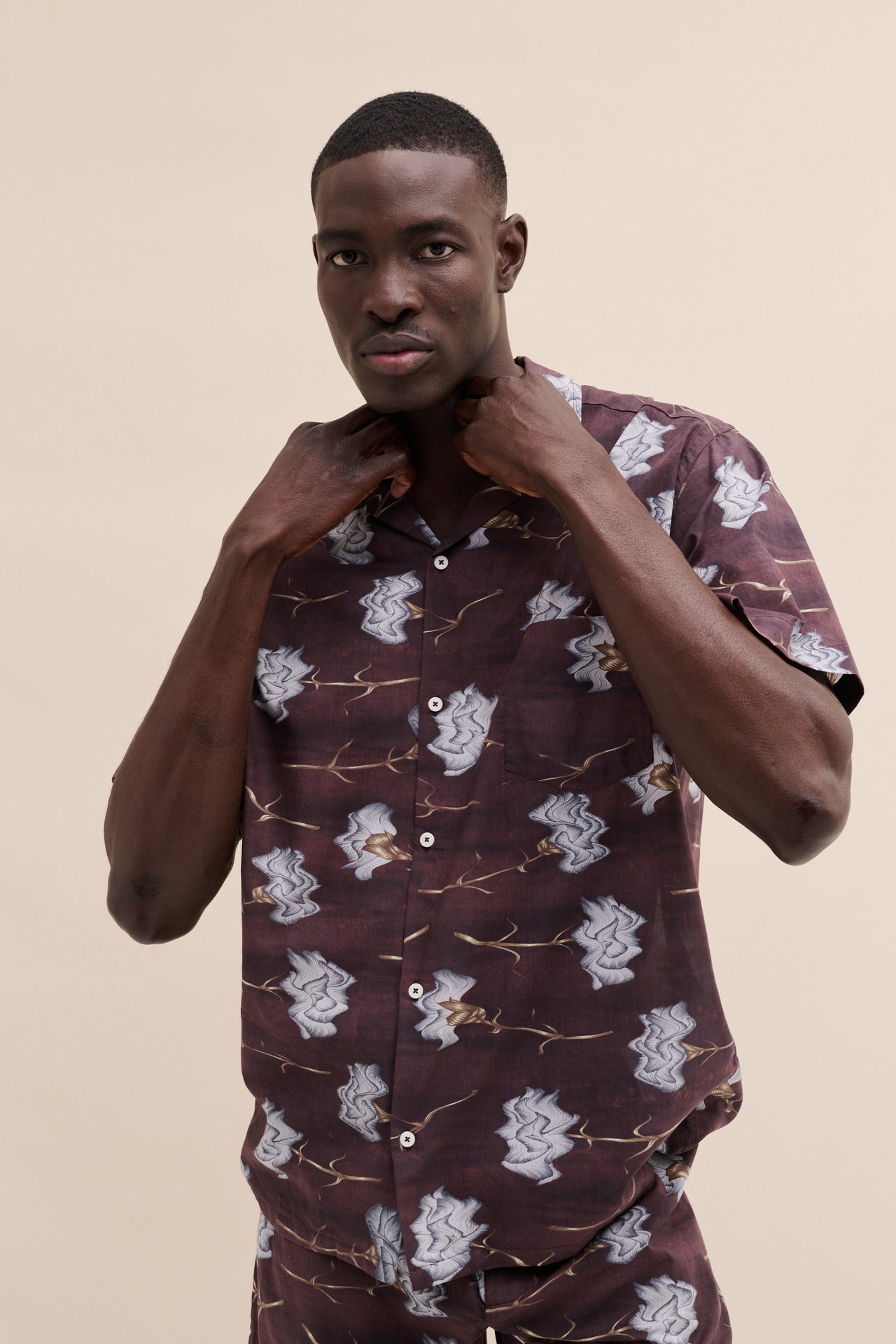 Men’s Cuban Pyjama Set Carnations Brown/Blue
