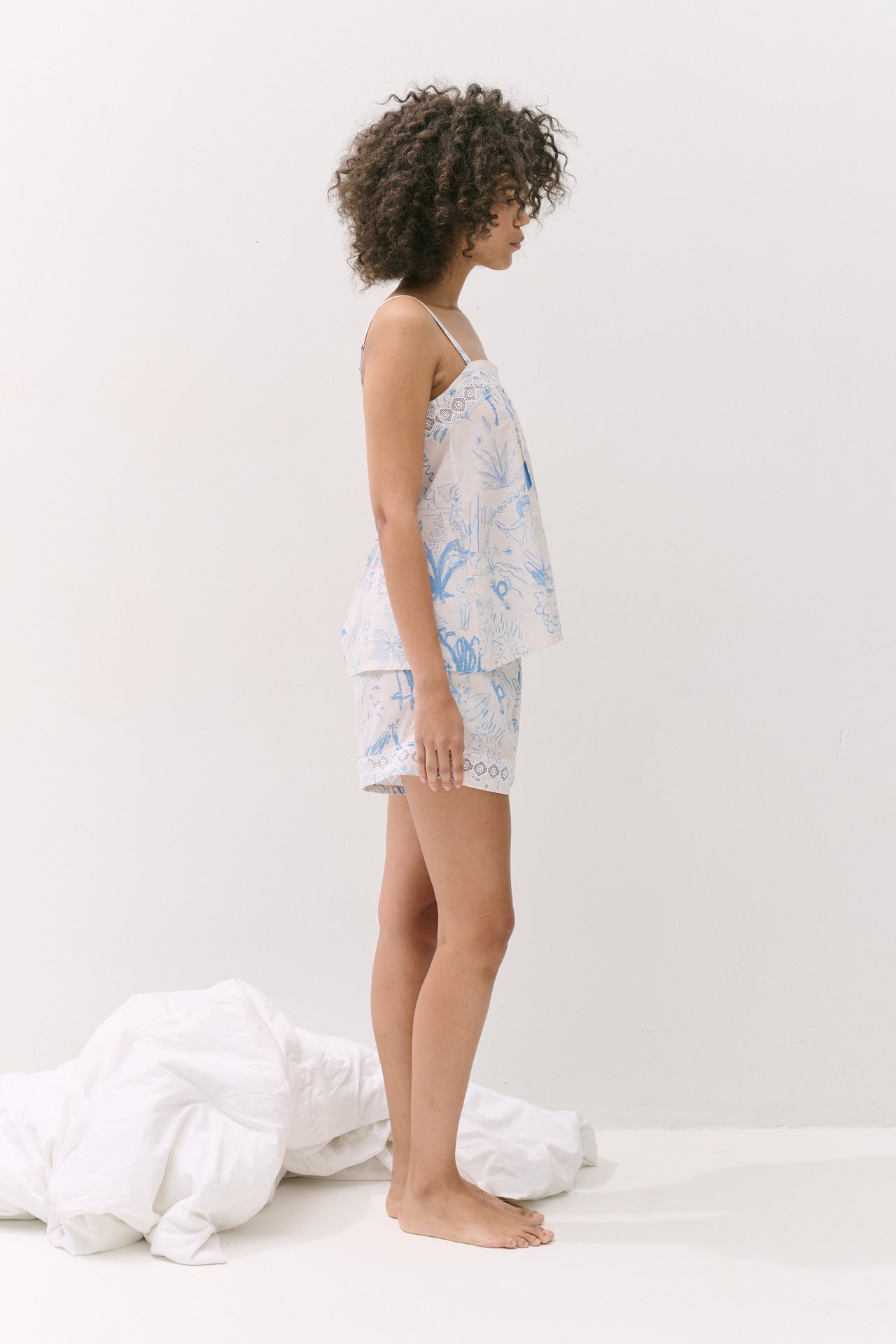 Martha Cami & Shorts Set Temple Del Sol Cream/Blue