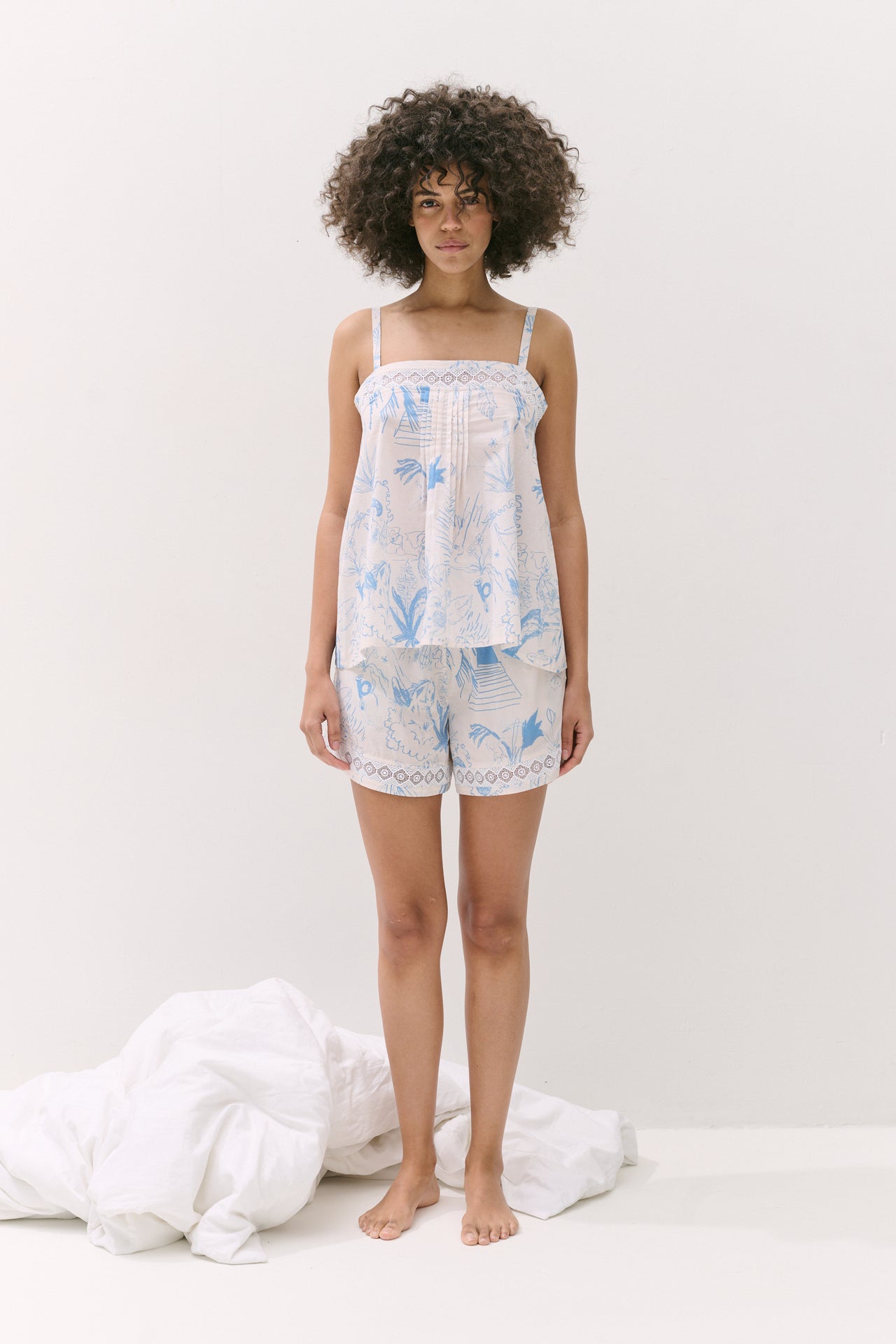 Martha Cami & Shorts Set Temple Del Sol Cream/Blue