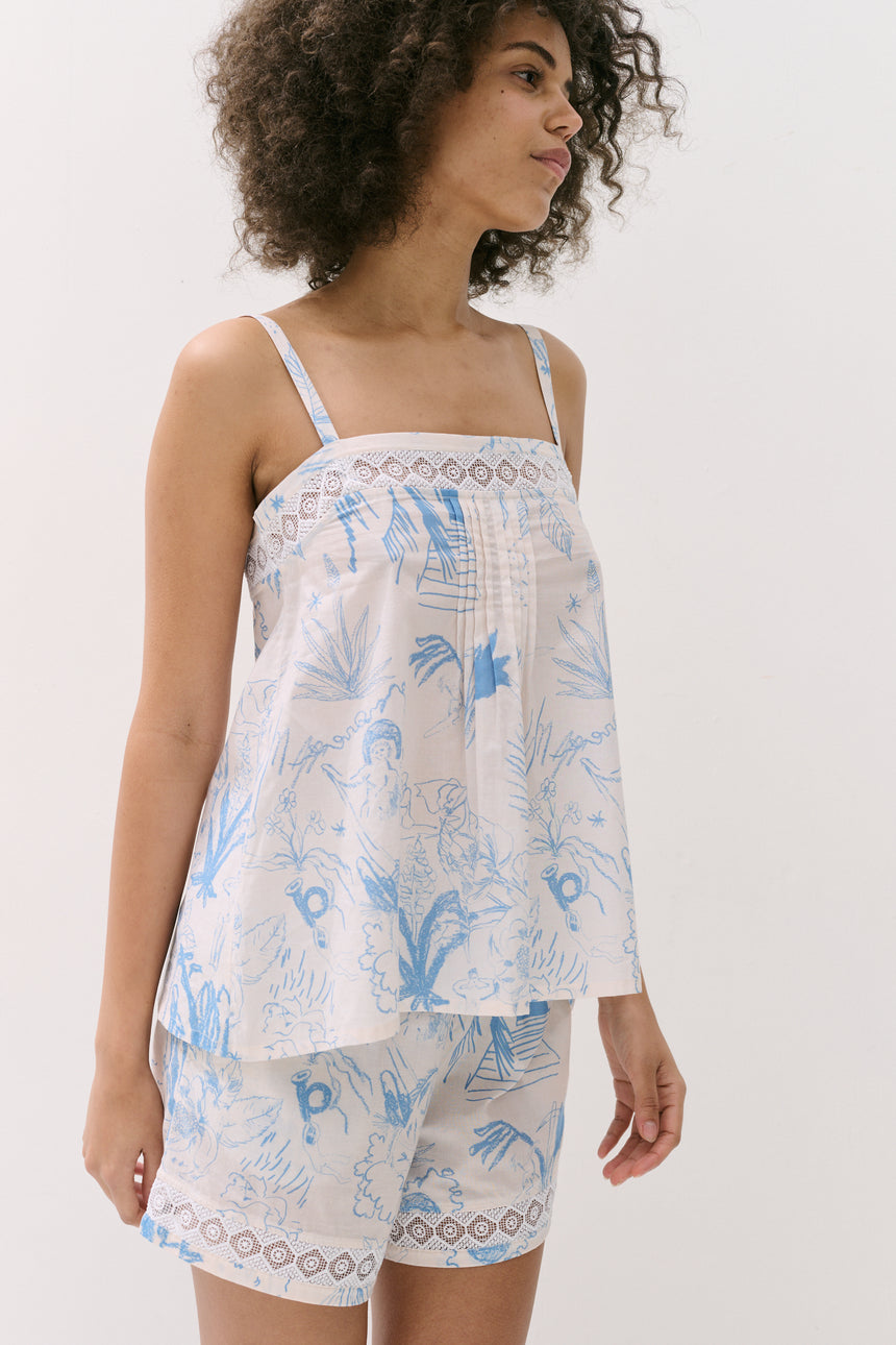 Martha Cami &amp; Shorts Set Temple Del Sol Cream/Blue