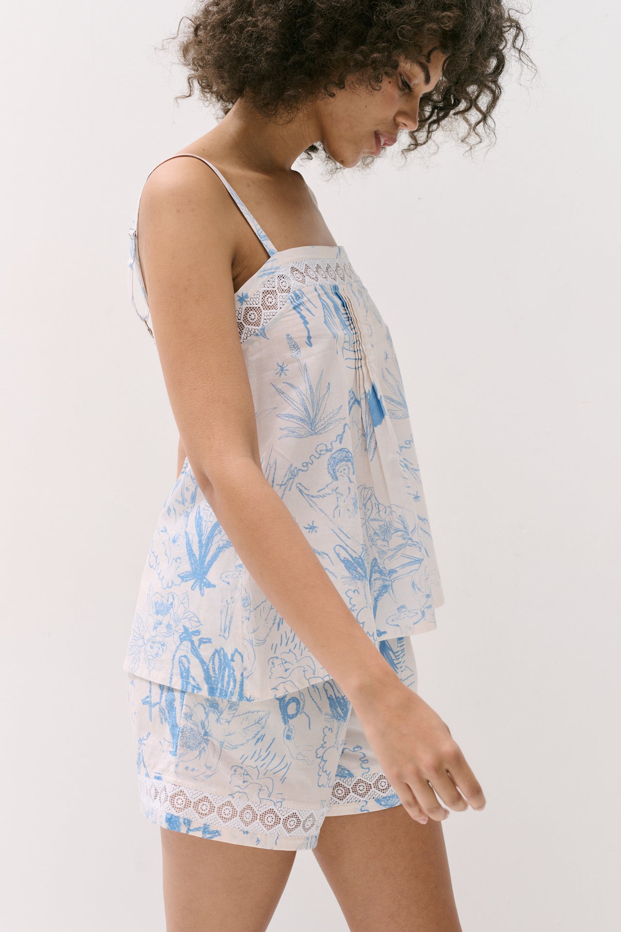 Martha Cami & Shorts Set Temple Del Sol Cream/Blue