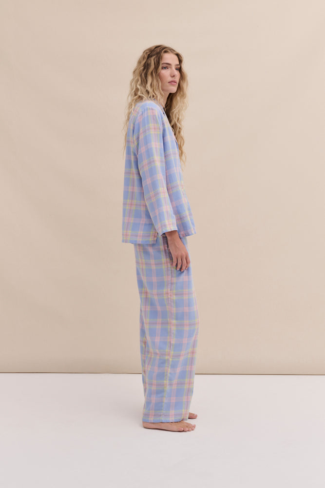 402 Long Pyjama Set Lightweight Flannel Blue/Pink
