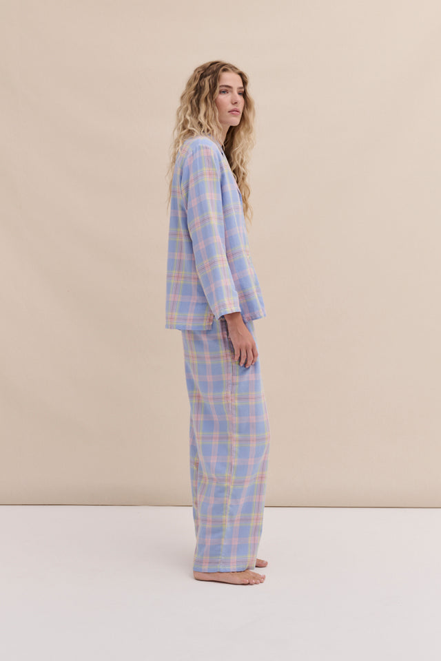 402 Long Pyjama Set Lightweight Flannel Blue/Pink