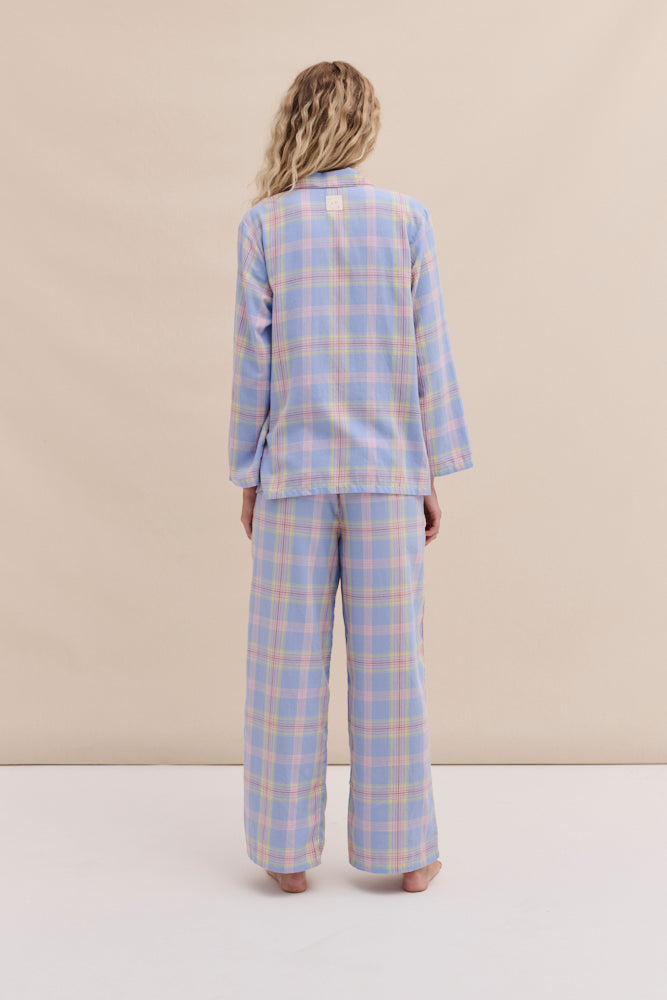 402 Long Pyjama Set Lightweight Flannel Blue/Pink