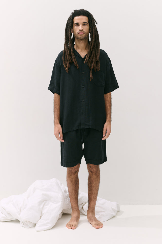 Men’s Cuban Pyjama Set Linen Black