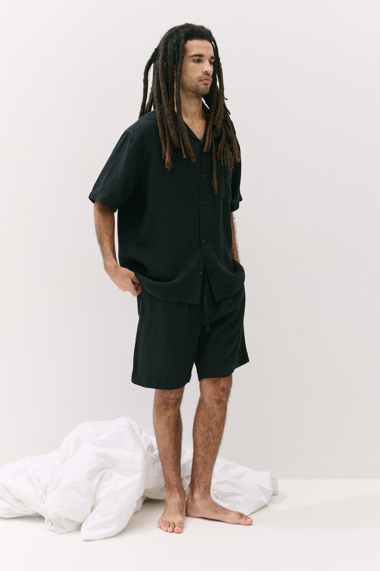 Men’s Cuban Pyjama Set Linen Black