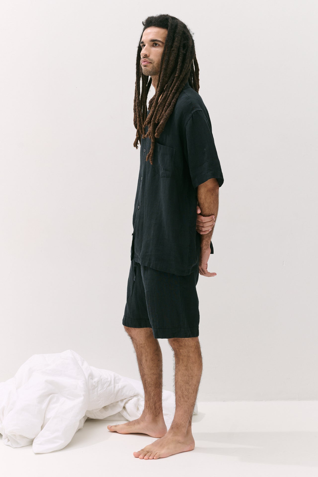 Men’s Cuban Pyjama Set Linen Black