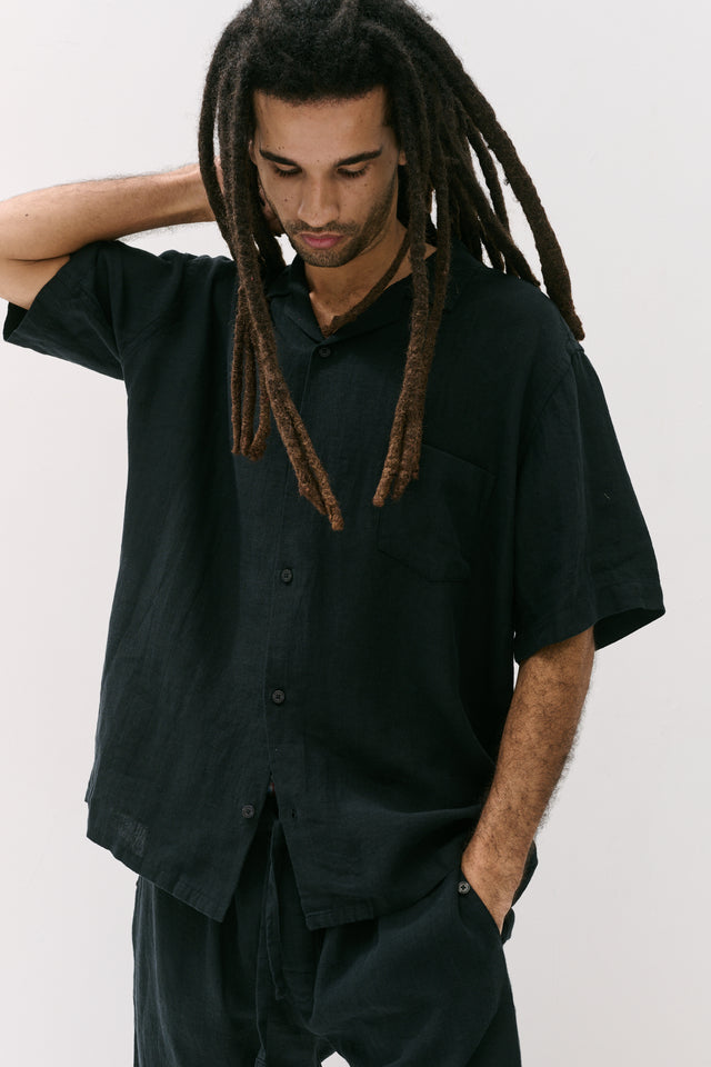 Men’s Cuban Pyjama Set Linen Black