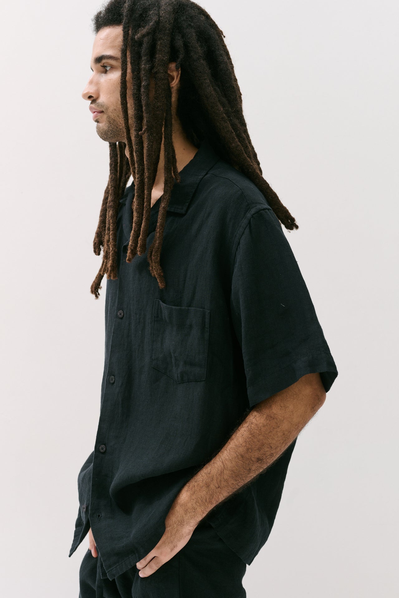 Men’s Cuban Pyjama Set Linen Black