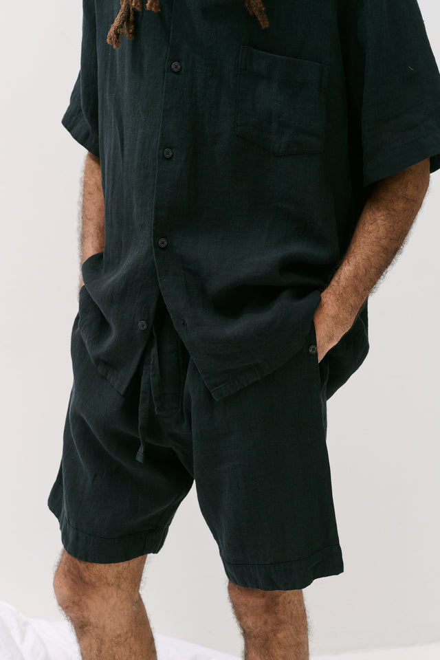 Men’s Cuban Pyjama Set Linen Black