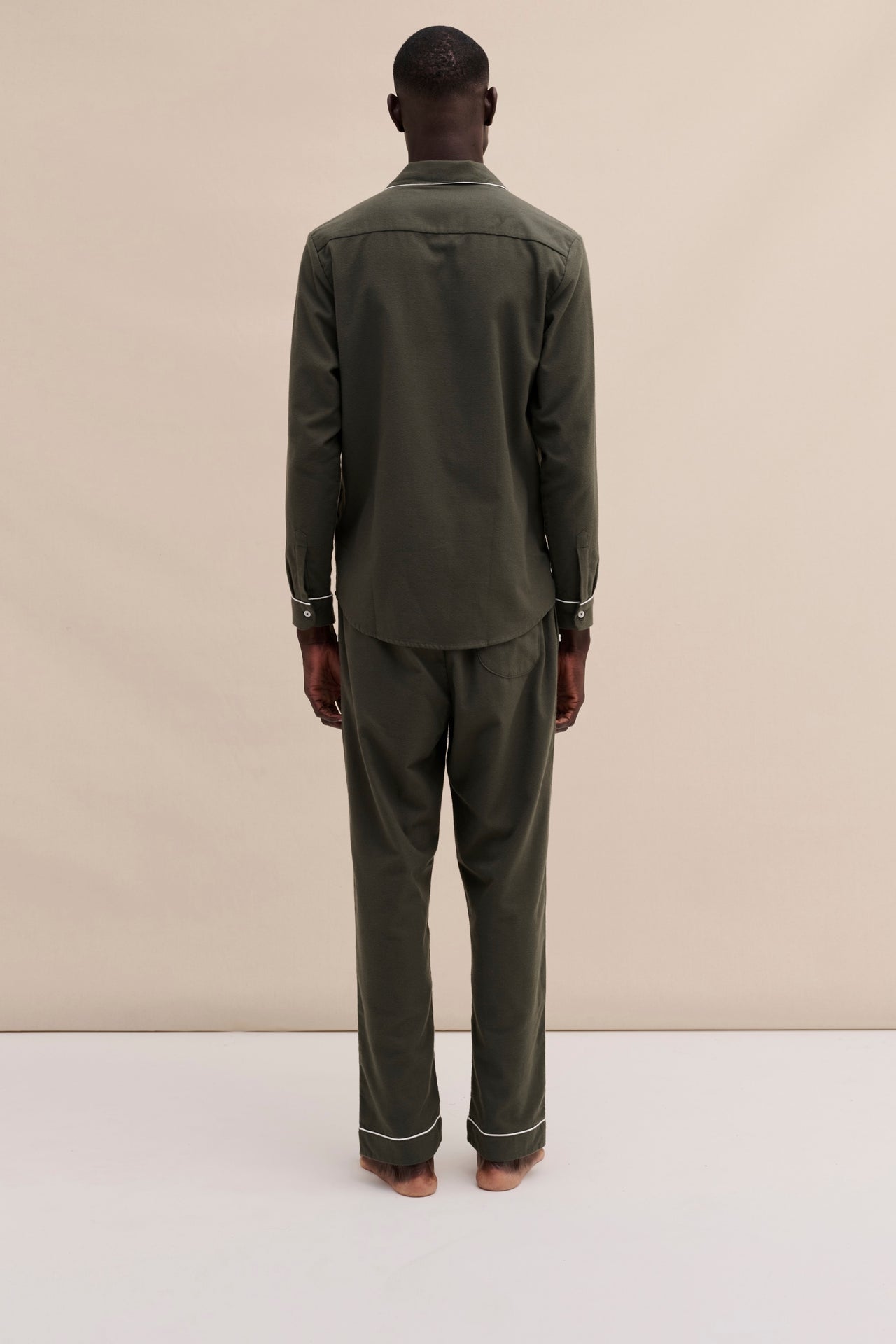 Men's Long Pyjama Set Khaki Brushed Cotton