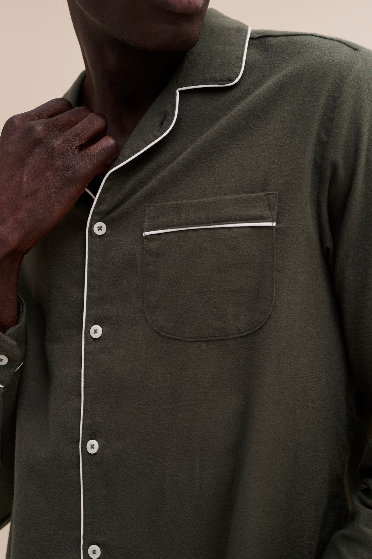Men's Long Pyjama Set Khaki Brushed Cotton