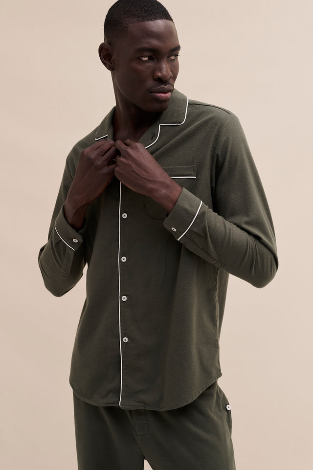 Men's Long Pyjama Set Khaki Brushed Cotton