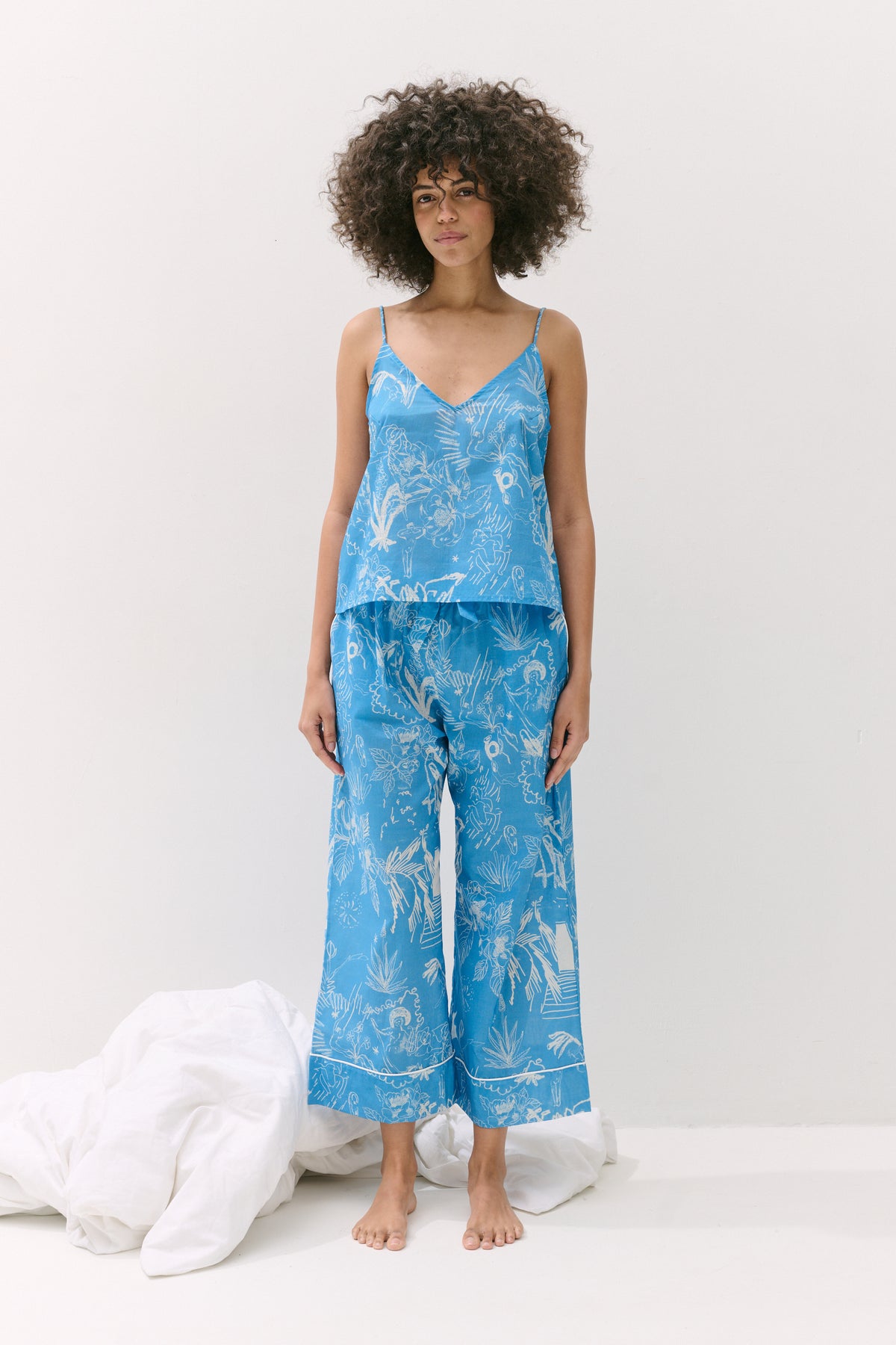 Cami Top and Wide Leg Trouser Set Temple Del Sol Blue