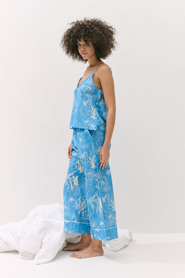 Cami Top and Wide Leg Trouser Set Temple Del Sol Blue