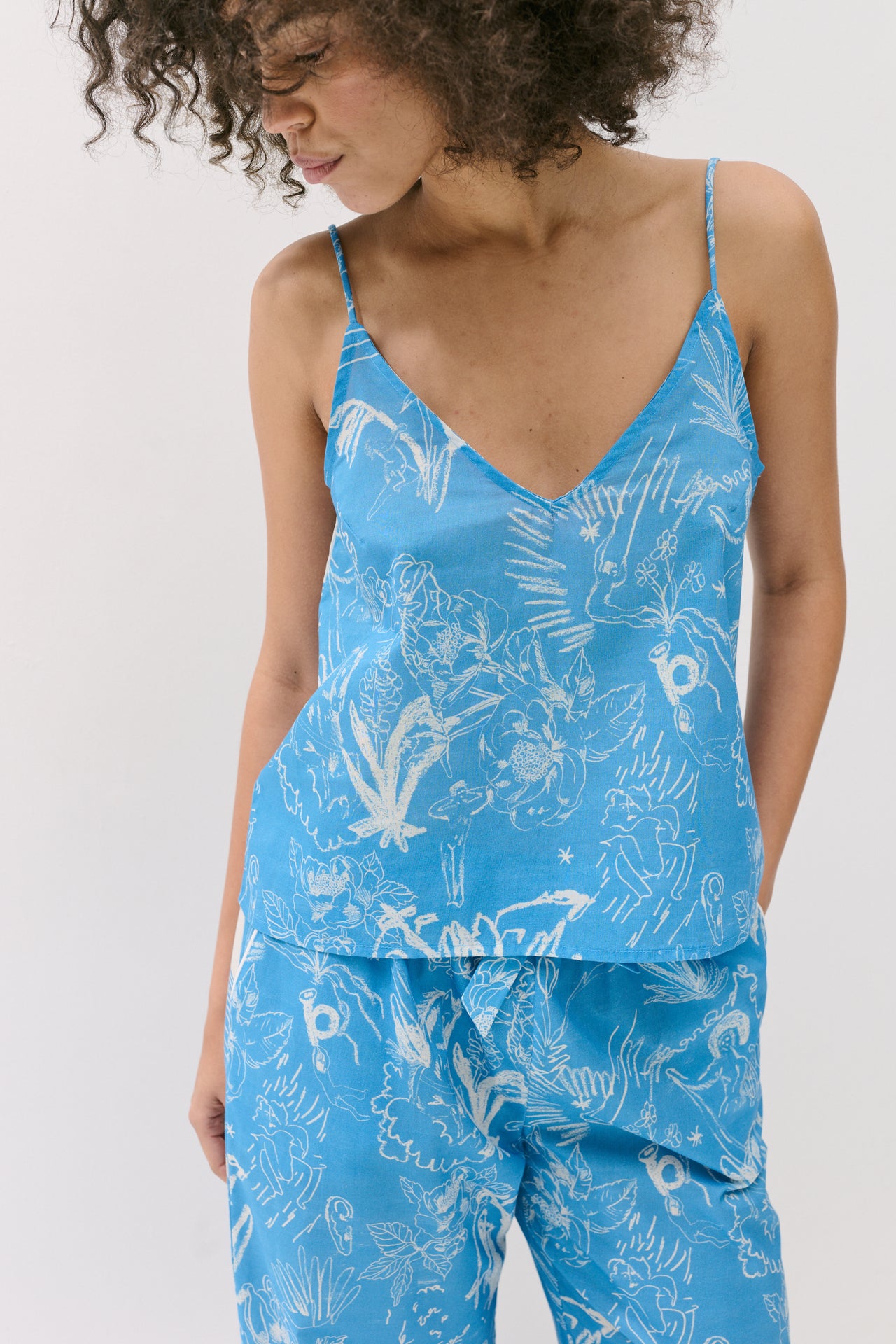 Cami Top and Wide Leg Trouser Set Temple Del Sol Blue