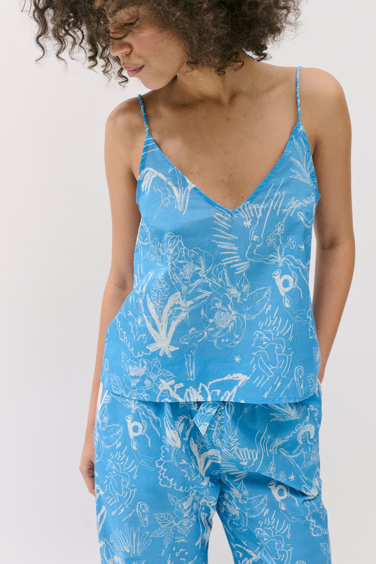 Cami Top and Wide Leg Trouser Set Temple Del Sol Blue
