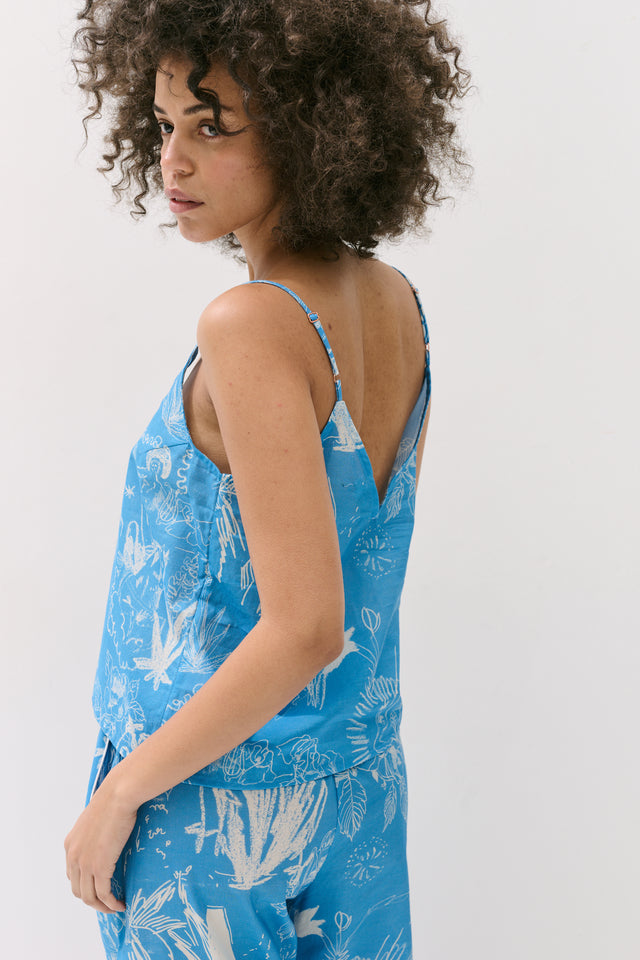 Cami Top and Wide Leg Trouser Set Temple Del Sol Blue
