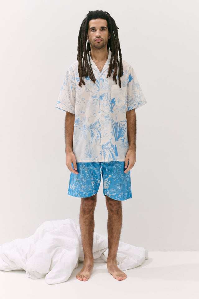 Men’s Cuban Pyjama Set Temple Del Sol Cream/Blue