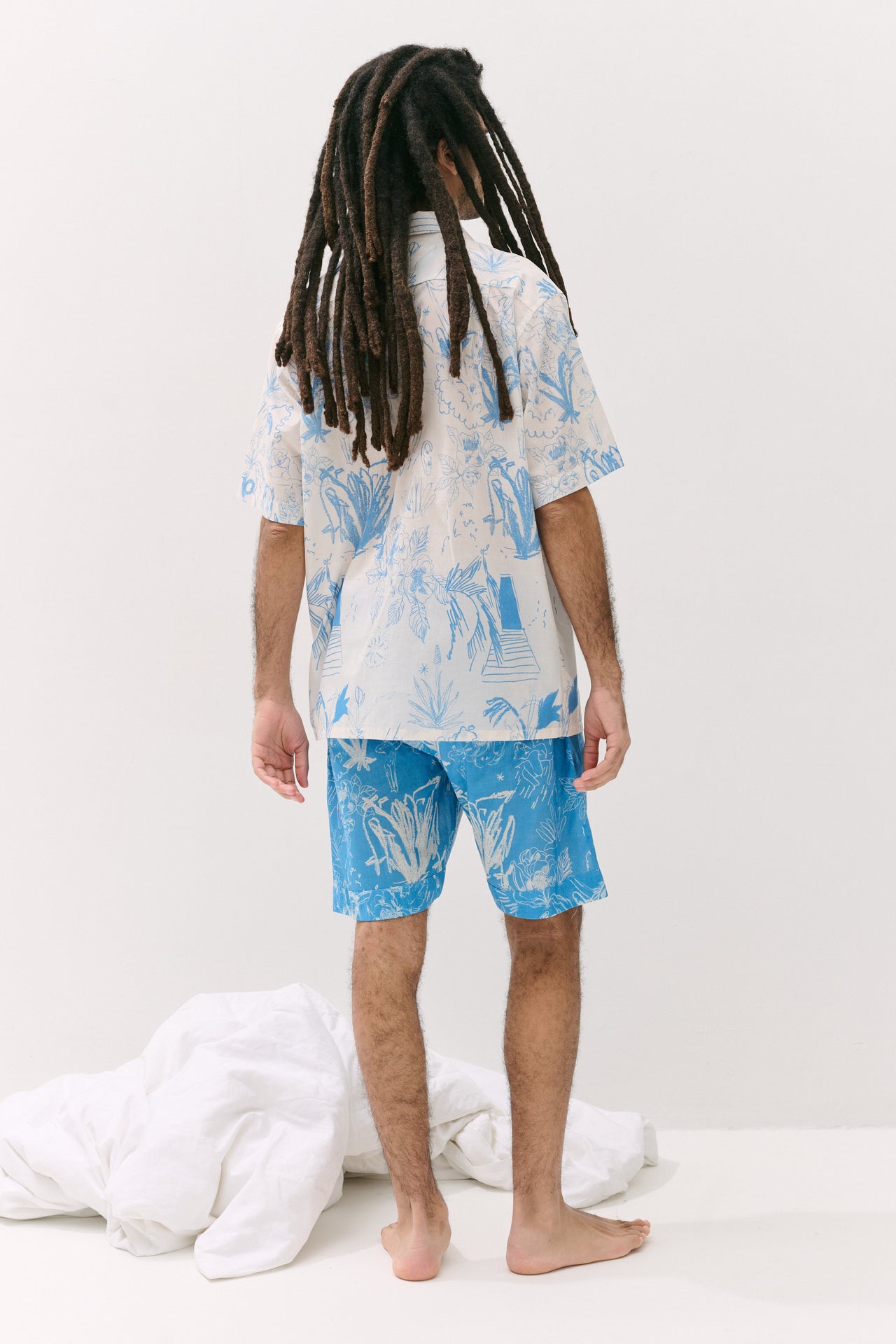 Men’s Cuban Pyjama Set Temple Del Sol Cream/Blue