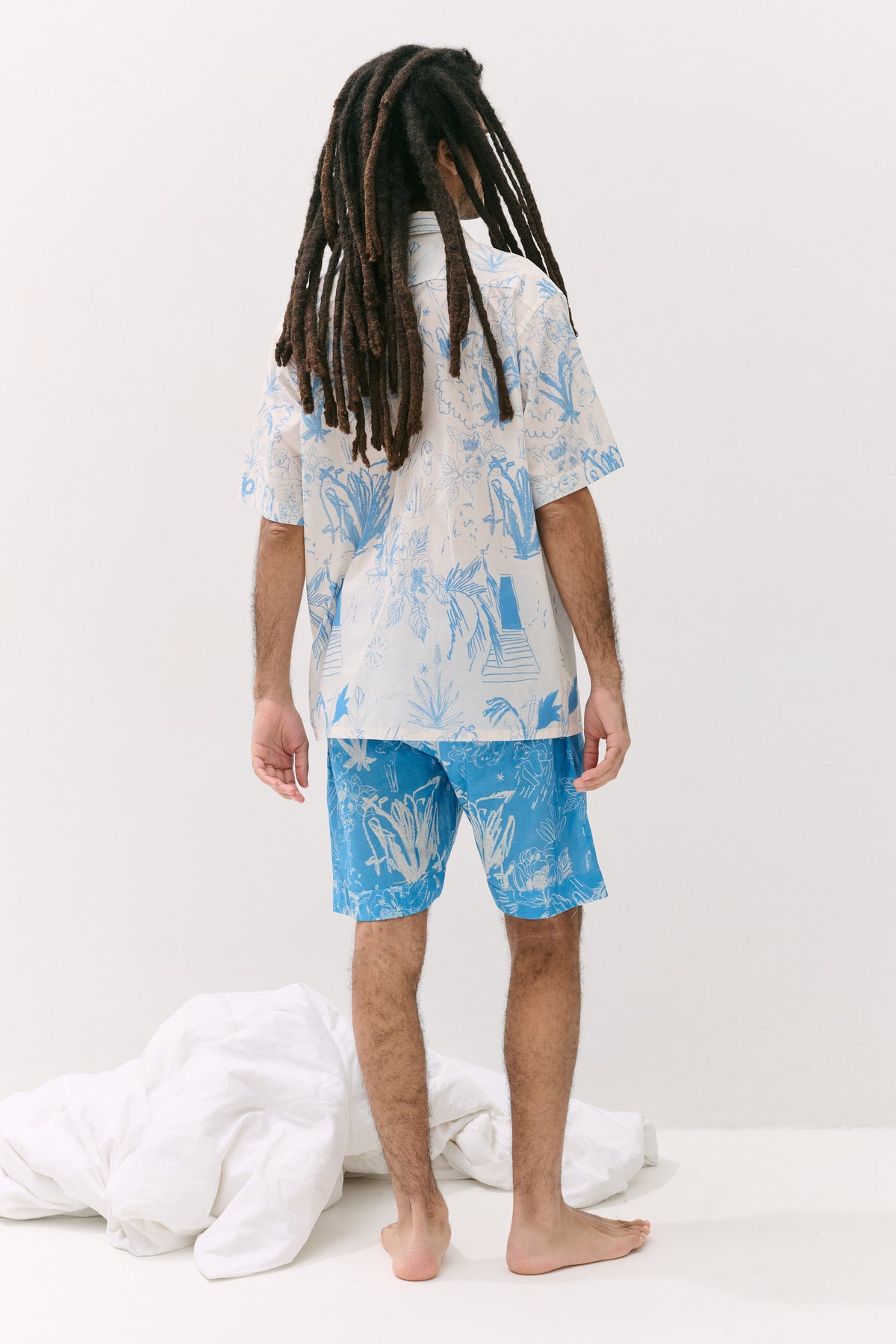 Men’s Cuban Pyjama Set Temple Del Sol Cream/Blue