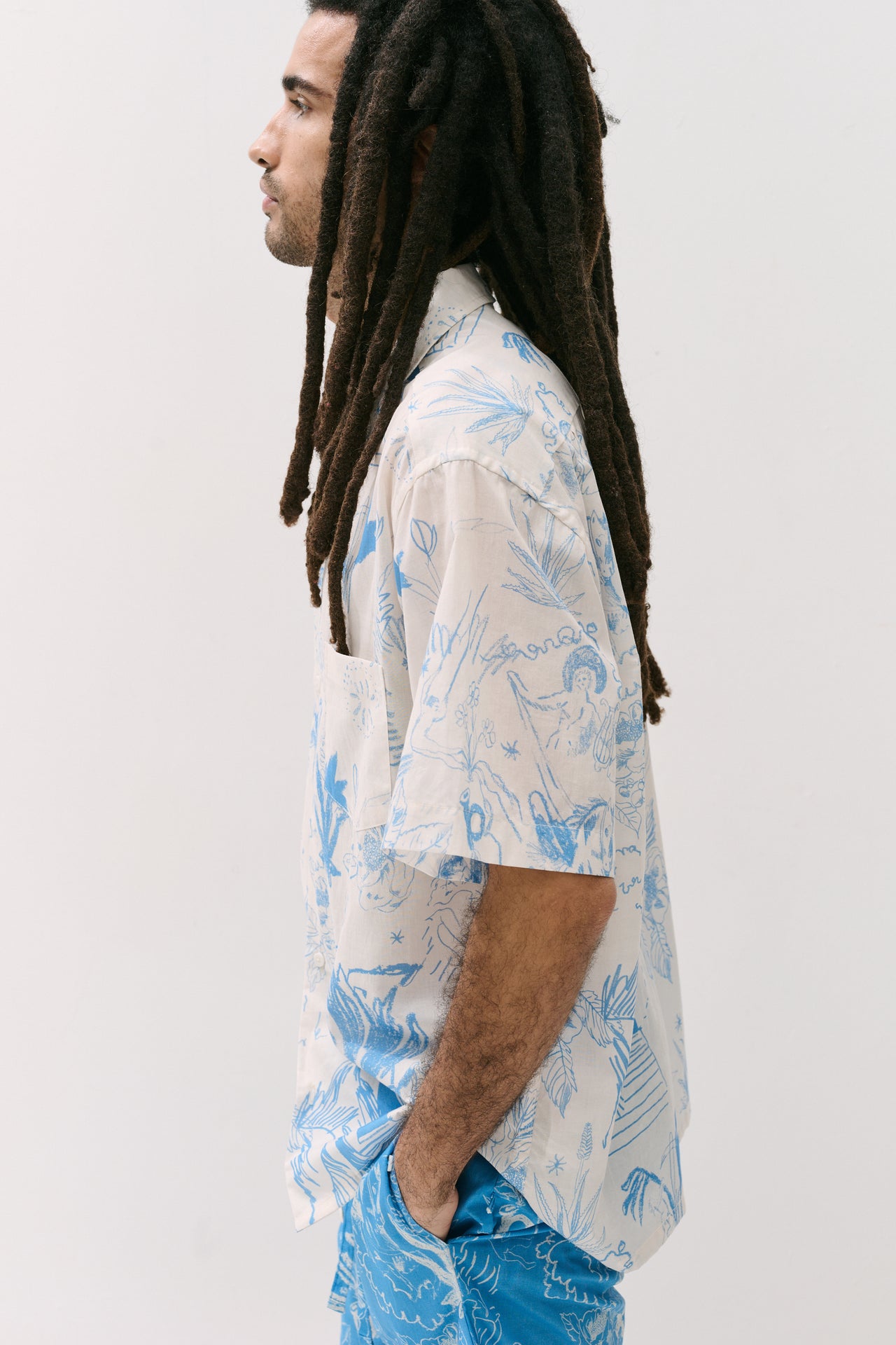 Men’s Cuban Pyjama Set Temple Del Sol Cream/Blue
