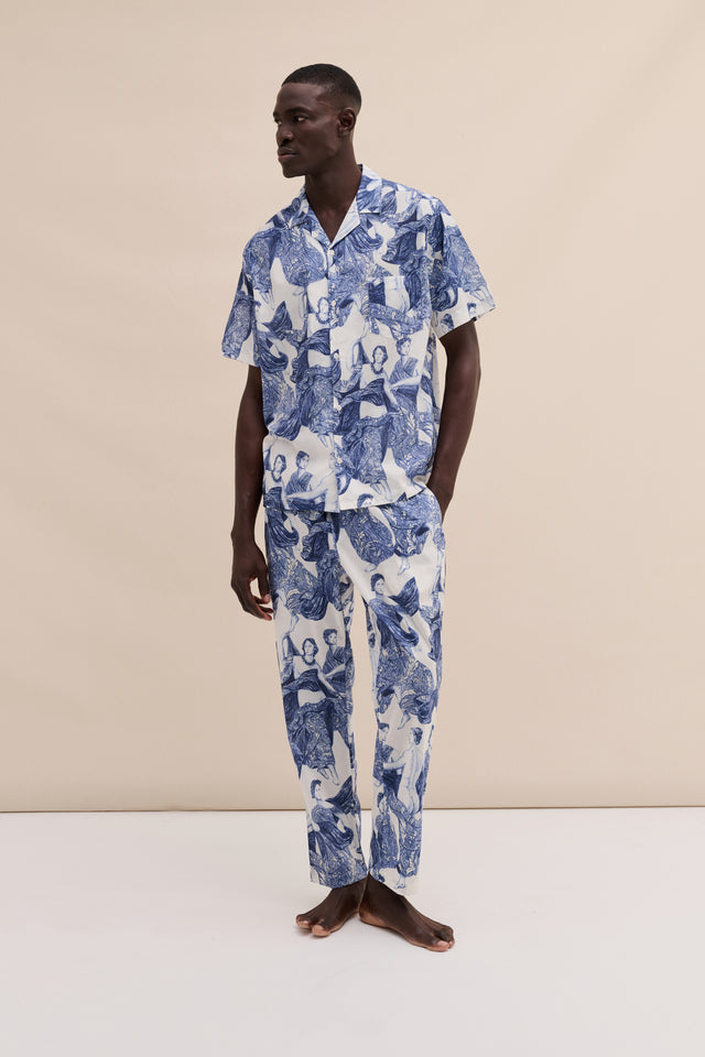 Men’s Cuban Long Pyjama Set Flora Blue