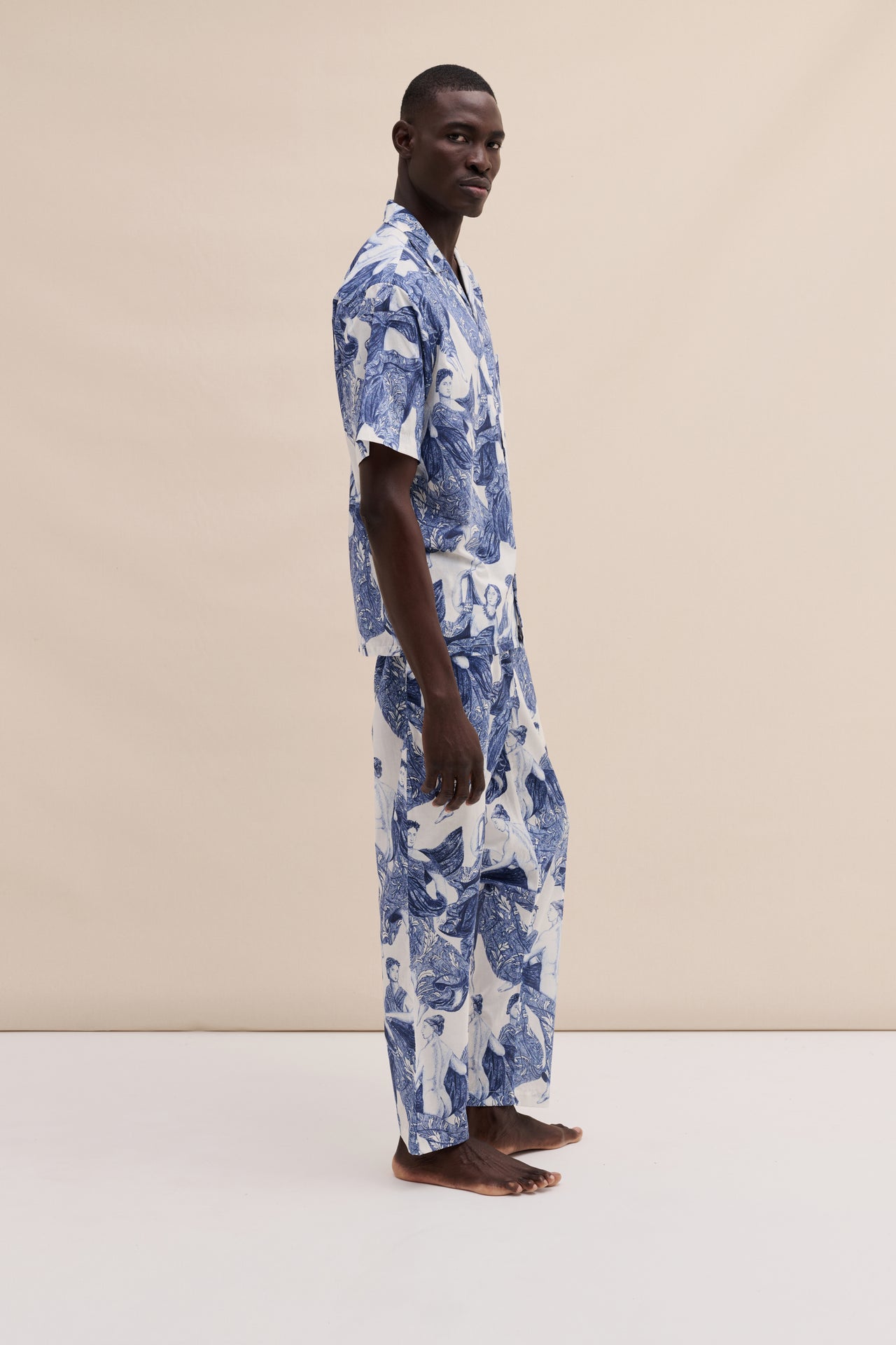 Men’s Cuban Long Pyjama Set Flora Blue