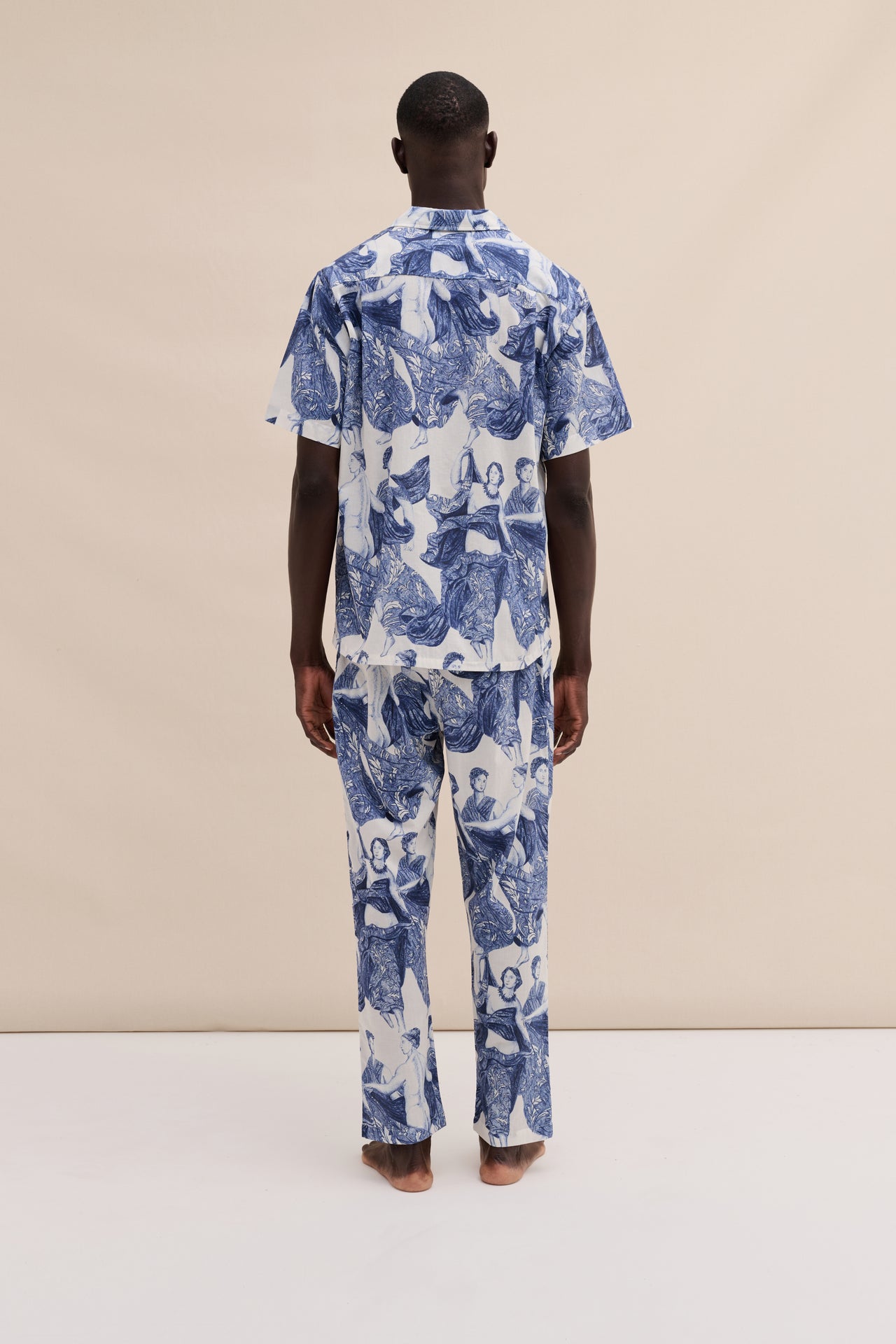 Men’s Cuban Long Pyjama Set Flora Blue
