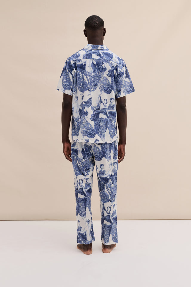 Men’s Cuban Long Pyjama Set Flora Blue